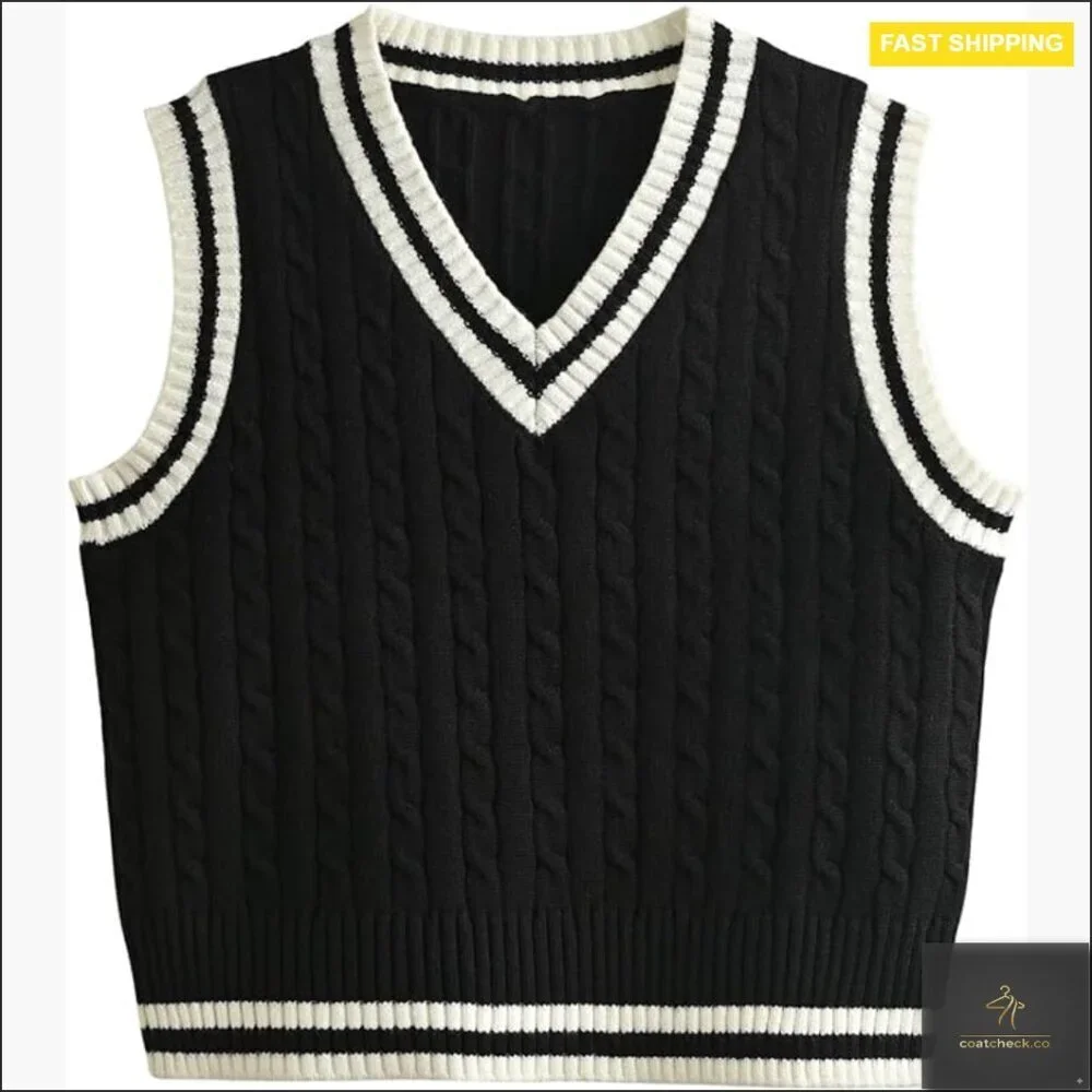 Sleeveless Knitted Crop Sweater Vest Preppy Y2K Retro Slim Fit Tank Top
